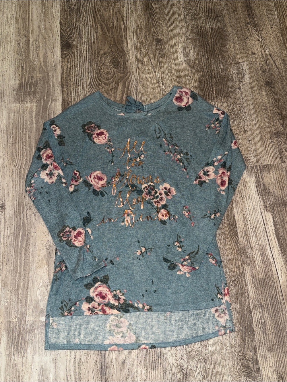 LC Lauren Conrad Teal Floral Pullover with Gold Script